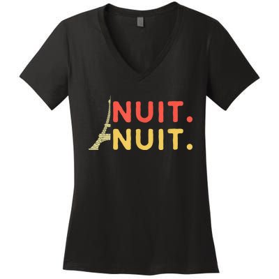 Nuit Nuit Night Night French Words Paris Tower Eiffel Women's V-Neck T-Shirt