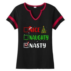 Nice Naughty Nasty Christmas List Holiday Xmas 2024 Ladies Halftime Notch Neck Tee