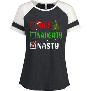 Nice Naughty Nasty Christmas List Holiday Xmas 2024 Enza Ladies Jersey Colorblock Tee