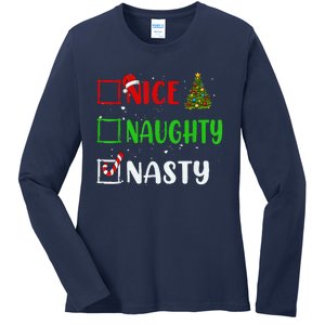 Nice Naughty Nasty Christmas List Holiday Xmas 2024 Ladies Long Sleeve Shirt