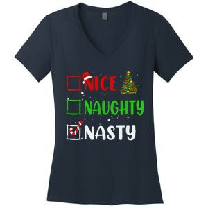 Nice Naughty Nasty Christmas List Holiday Xmas 2024 Women's V-Neck T-Shirt