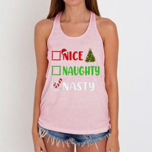 Nice Naughty Nasty Christmas List Holiday Xmas 2024 Women's Knotted Racerback Tank