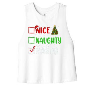 Nice Naughty Nasty Christmas List Holiday Xmas 2024 Women's Racerback Cropped Tank