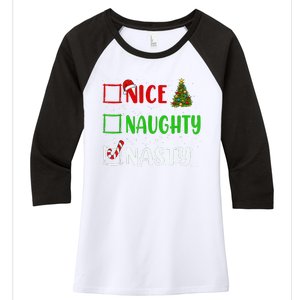 Nice Naughty Nasty Christmas List Holiday Xmas 2024 Women's Tri-Blend 3/4-Sleeve Raglan Shirt