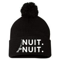 Nuit Nuit Night Night French Words Paris Tower Eiffel Pom Pom 12in Knit Beanie