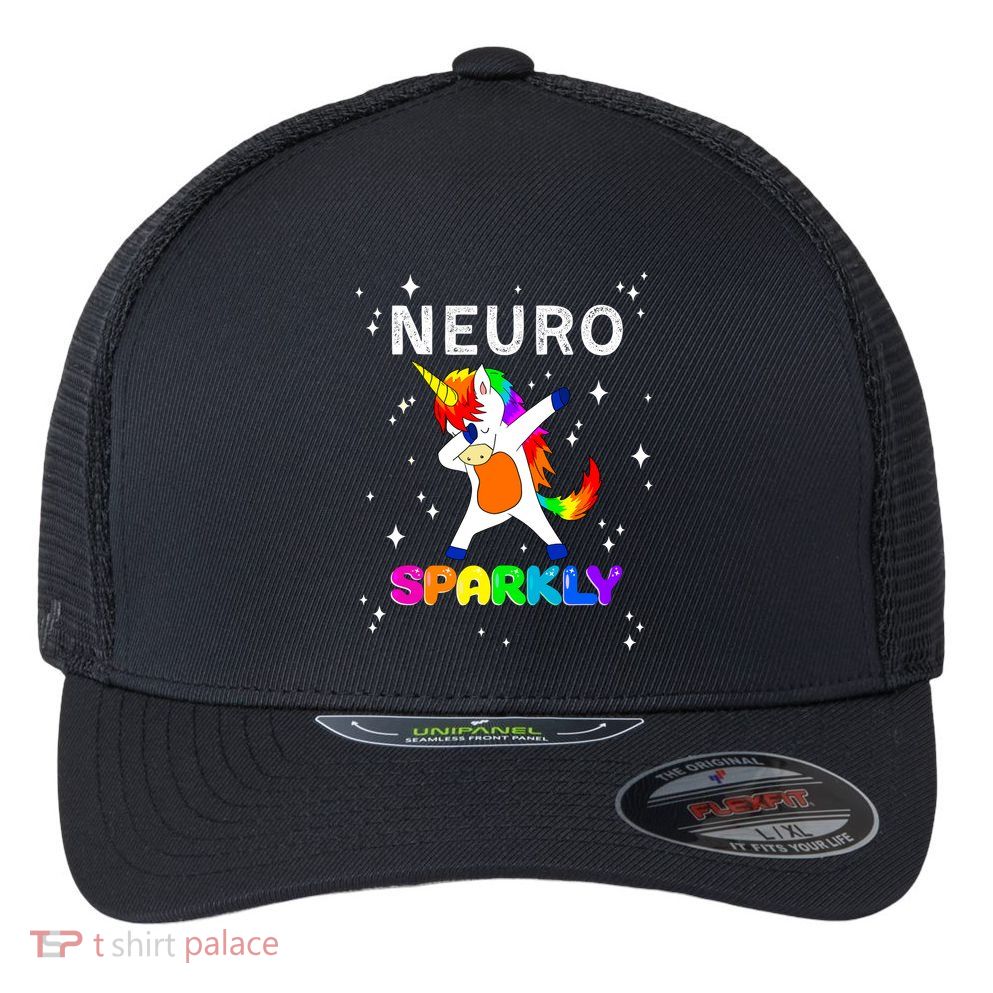 Neurodivergent Neurosparkly Neurodivergence Unicorn Flexfit Unipanel Trucker Cap