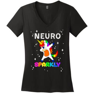 Neurodivergent Neurosparkly Neurodivergence Unicorn Women's V-Neck T-Shirt