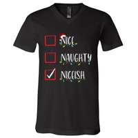 Nice Naughty Niceish Niceish Funny Christmas List V-Neck T-Shirt