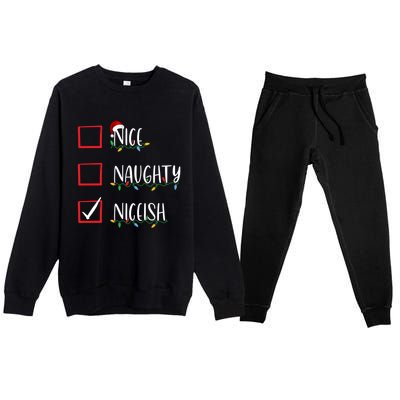 Nice Naughty Niceish Niceish Funny Christmas List Premium Crewneck Sweatsuit Set