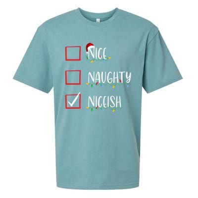 Nice Naughty Niceish Niceish Funny Christmas List Sueded Cloud Jersey T-Shirt