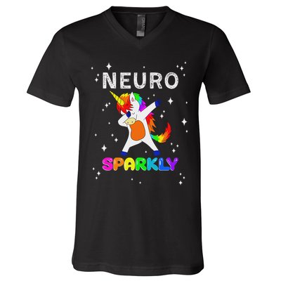 Neurodivergent Neurosparkly Neurodivergence Unicorn Adhd Asd V-Neck T-Shirt