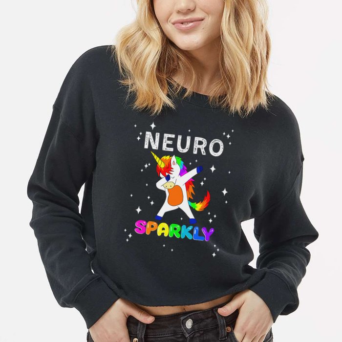 Neurodivergent Neurosparkly Neurodivergence Unicorn Adhd Asd Cropped Pullover Crew