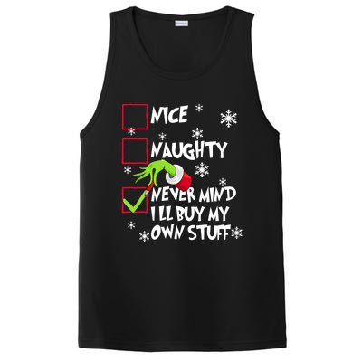 Nice Naughty Never Mind ILl Buy My Own Stuff Christmas List PosiCharge Competitor Tank