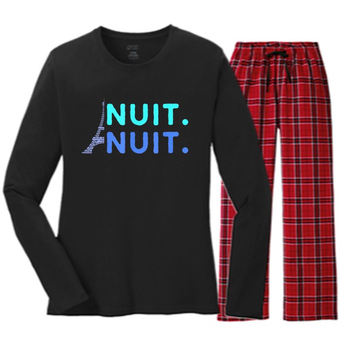 Nuit Nuit Night Night French Words Paris Tower Eiffel Women's Long Sleeve Flannel Pajama Set 