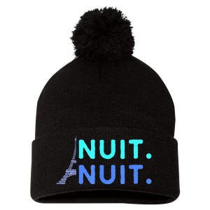 Nuit Nuit Night Night French Words Paris Tower Eiffel Pom Pom 12in Knit Beanie