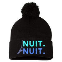 Nuit Nuit Night Night French Words Paris Tower Eiffel Pom Pom 12in Knit Beanie