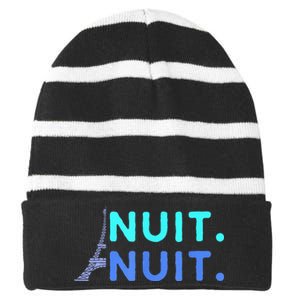 Nuit Nuit Night Night French Words Paris Tower Eiffel Striped Beanie with Solid Band