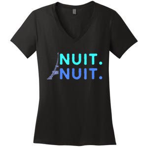 Nuit Nuit Night Night French Words Paris Tower Eiffel Women's V-Neck T-Shirt