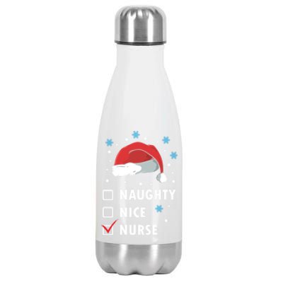 Naughty Nice Nurse Christmas Funny Nurses Xmas Gift Great Gift Stainless Steel Insulated Water Bottle