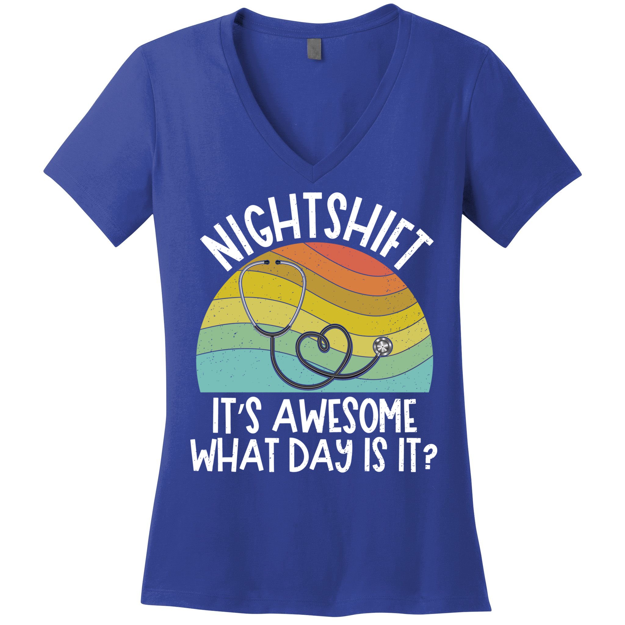 Nightshift Nurse Night Shift Nursing Rn Lpn Cna Prn Lnd Care Gift Women's V-Neck T-Shirt