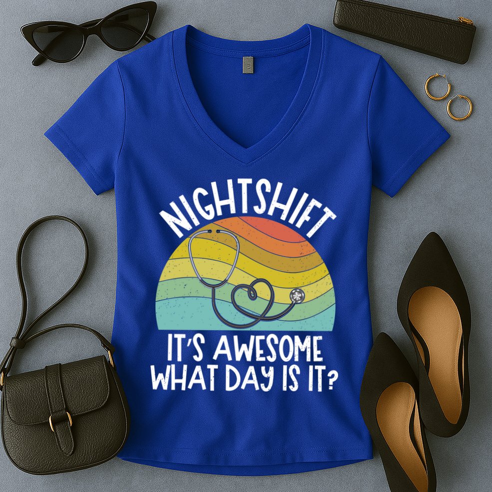 Nightshift Nurse Night Shift Nursing Rn Lpn Cna Prn Lnd Care Gift Women's V-Neck T-Shirt