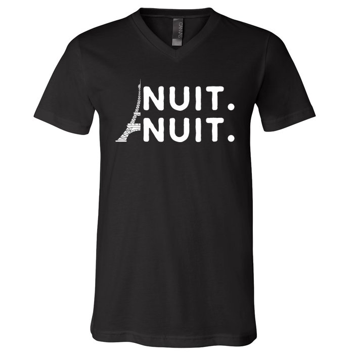 Nuit Nuit Night Night French Words Paris Tower Eiffel V-Neck T-Shirt