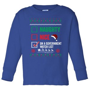 Nice Naughty On A Governt Watch List Christmas Red Plaid Gift Toddler Long Sleeve Shirt