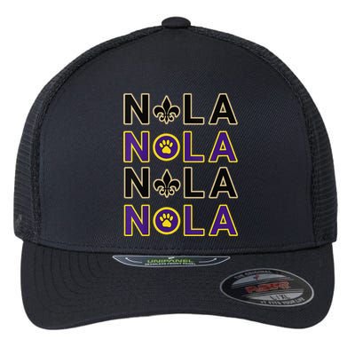 Nola New Orleans La We Love New Orleans Black Purple Gold Flexfit Unipanel Trucker Cap