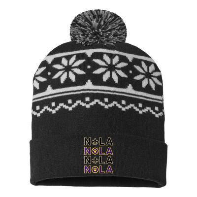 Nola New Orleans La We Love New Orleans Black Purple Gold USA-Made Snowflake Beanie