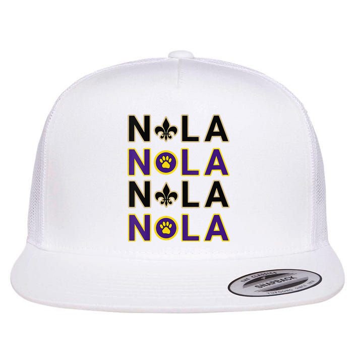 Nola New Orleans La We Love New Orleans Black Purple Gold Flat Bill Trucker Hat