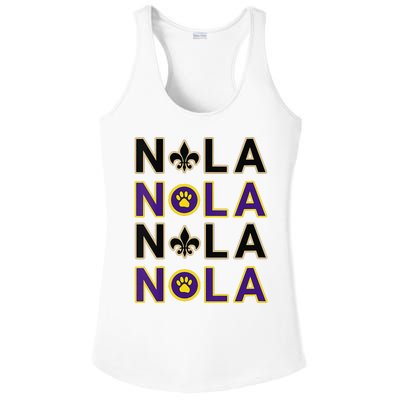 Nola New Orleans La We Love New Orleans Black Purple Gold Ladies PosiCharge Competitor Racerback Tank