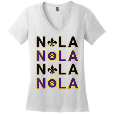 Nola New Orleans La We Love New Orleans Black Purple Gold Women's V-Neck T-Shirt