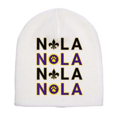 Nola New Orleans La We Love New Orleans Black Purple Gold Short Acrylic Beanie