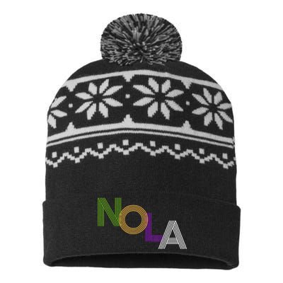 Nola New Orleans Retro Vintage Mardi Gras Souvenir Gift USA-Made Snowflake Beanie