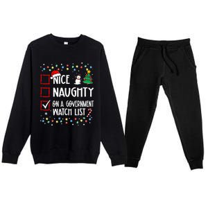 Nice Naughty On A Government Watch List Christmas List Premium Crewneck Sweatsuit Set