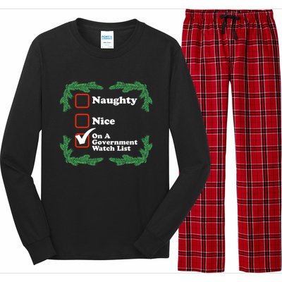 Naughty Nice On A Governt Watch List Ugly Christmas Gift Long Sleeve Pajama Set