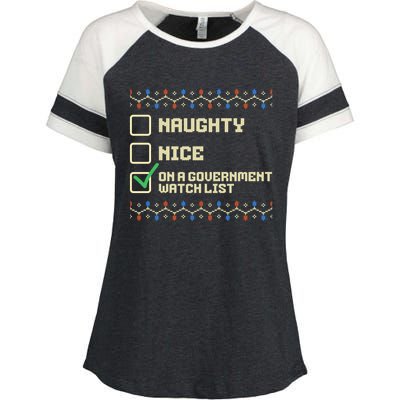 Naughty Nice On A Governt Watch List Funny Christmas Xmas Funny Gift Enza Ladies Jersey Colorblock Tee