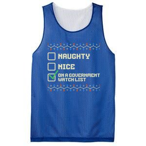 Naughty Nice On A Governt Watch List Funny Christmas Xmas Funny Gift Mesh Reversible Basketball Jersey Tank