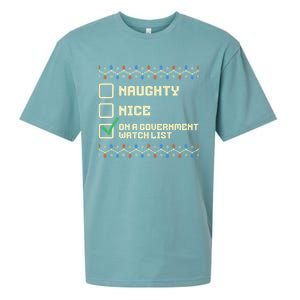 Naughty Nice On A Governt Watch List Funny Christmas Xmas Funny Gift Sueded Cloud Jersey T-Shirt