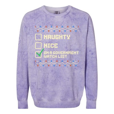 Naughty Nice On A Government Watch List Funny Christmas Xmas Colorblast Crewneck Sweatshirt