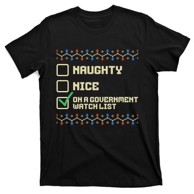 Naughty Nice On A Government Watch List Funny Christmas Xmas T-Shirt