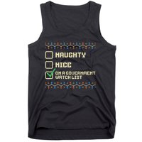 Naughty Nice On A Government Watch List Funny Christmas Xmas Tank Top