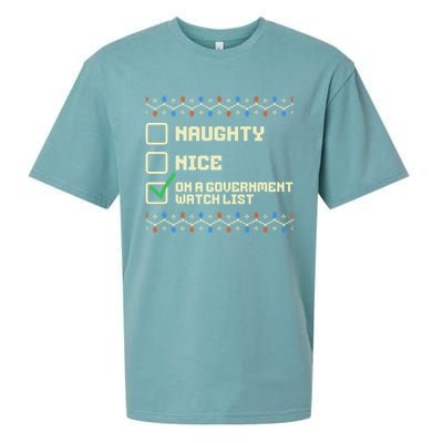 Naughty Nice On A Government Watch List Funny Christmas Xmas Sueded Cloud Jersey T-Shirt