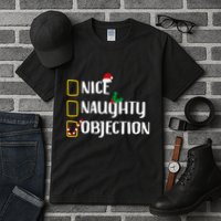 Nice Naughty Objection Christmas List Funny Tall T-Shirt