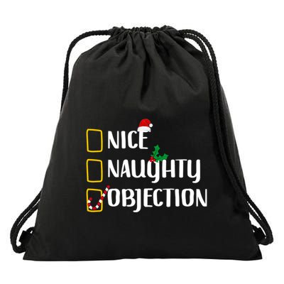 Nice Naughty Objection Christmas List Funny Drawstring Bag