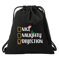 Nice Naughty Objection Christmas List Funny Drawstring Bag