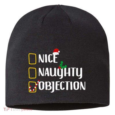 Nice Naughty Objection Christmas List Funny Sustainable Beanie