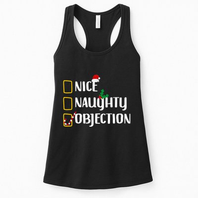 Nice Naughty Objection Christmas List Funny Womens Tank Top
