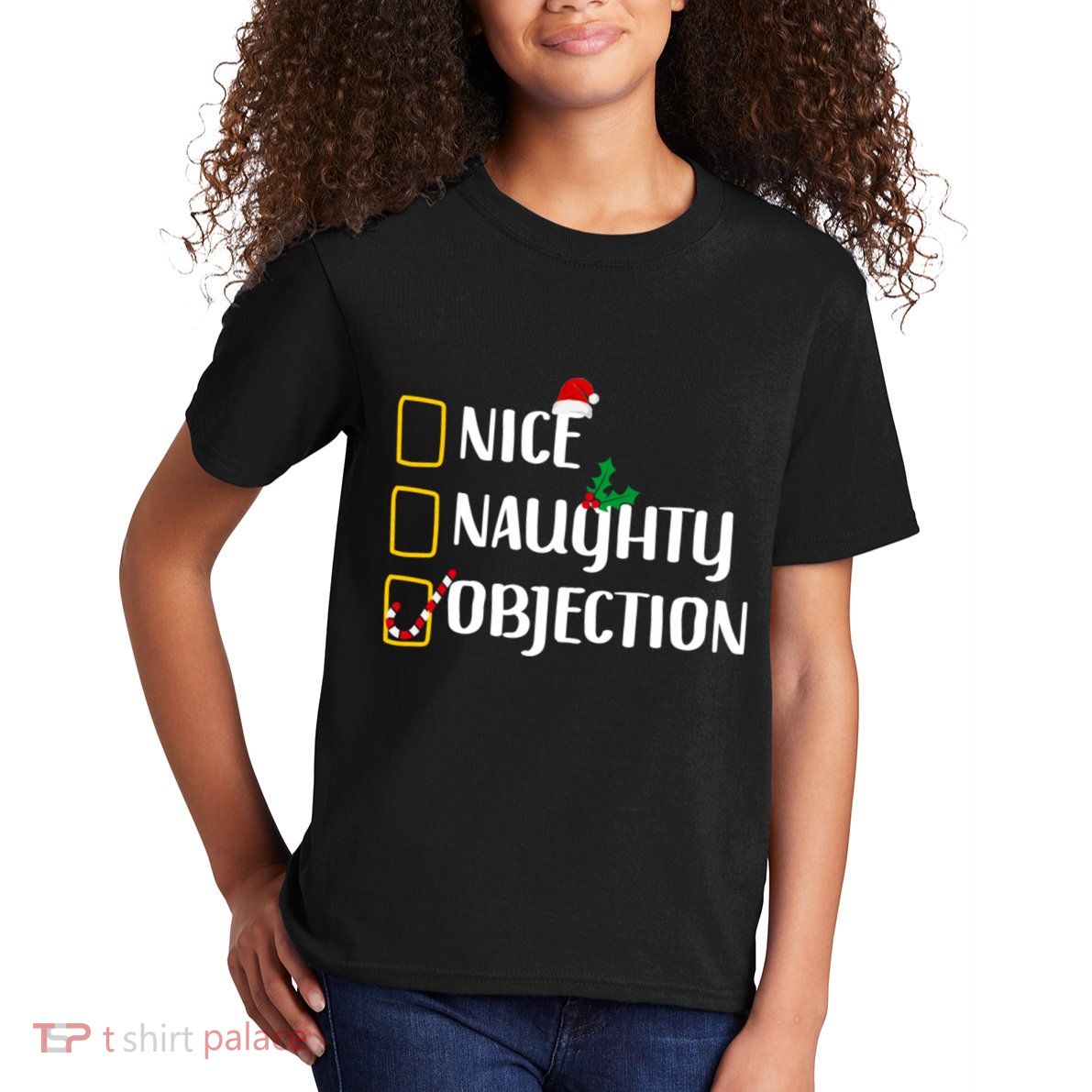 Nice Naughty Objection Christmas List Funny Kids T-Shirt