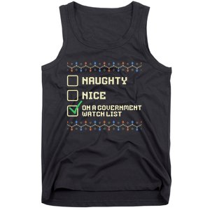 Naughty Nice On A Government Watch List Funny Christmas Xmas Tank Top